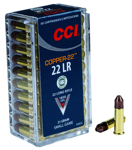 CCI 925CC Small Game Copper-22 
22 Long Rifle 40 GR Copper Hollow Point 50 Bx/ 100 Cs