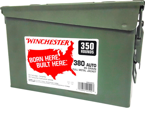 Winchester Ammo WW380C Winchester Handgun Ammo Can 380 Automatic Colt Pistol (ACP) 95 GR Full Metal Jacket 350 Bx/ 2 Cs 700 Total - 350 Rounds