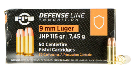 PPU PPD91 Handgun Defense 
9mm Luger 115 GR Jacketed Hollow Point 50 Bx/ 20 Cs