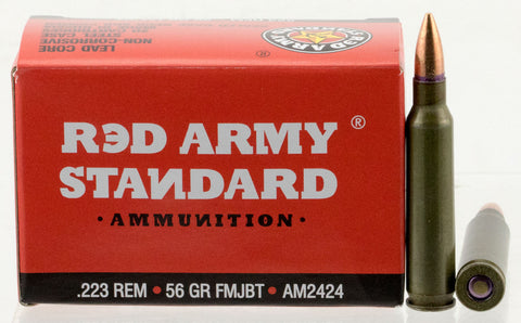 Red Army Standard AM2424 Red Army Standard  
223 Remington 56 GR Full Metal Jacket Boat Tail 20 Bx/ 50 Cs