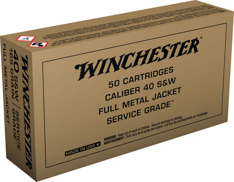 Winchester Ammo SG40W Service Grade  
40 Smith & Wesson (S&W) 165 GR Full Metal Jacket Flat Nose 50 Bx/ 10 Cs