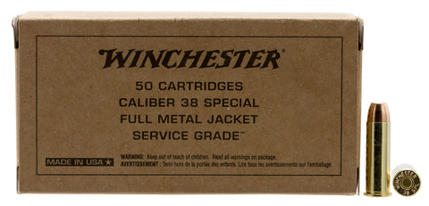 Winchester Ammo SG38W Service Grade  
38 Special 130 GR Full Metal Jacket Flat Nose 50 Bx/ 10 Cs