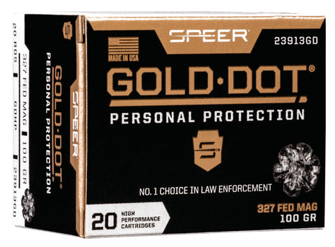 Speer Ammo 23913GD Gold Dot Personal Protection 
327 Federal Magnum 100 GR Hollow Point 20 Bx/ 10 Cs