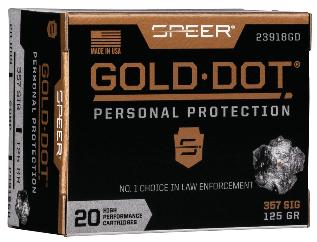 Speer Ammo 23918GD Gold Dot Personal Protection 
357 Sig 125 GR Hollow Point 20 Bx/ 10 Cs