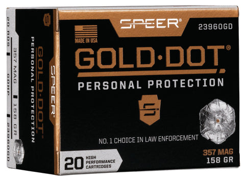 Speer Ammo 23960GD Gold Dot Personal Protection 
357 Magnum 158 GR Hollow Point 20 Bx/ 10 Cs