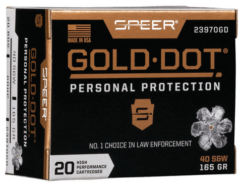 Speer Ammo 23970GD Gold Dot Personal Protection 
40 Smith & Wesson 165 GR Hollow Point 20 Bx/ 10 Cs