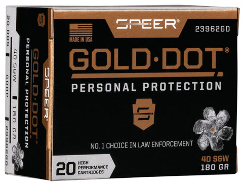 Speer Ammo 23962GD Gold Dot Personal Protection 
40 Smith & Wesson 180 GR Hollow Point 20 Bx/ 10 Cs