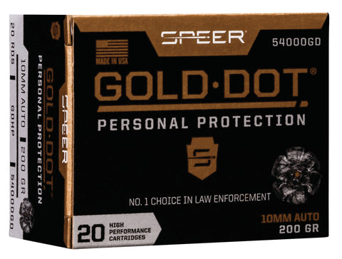 Speer Ammo 54000GD Gold Dot Personal Protection 
10mm Automatic 200 GR Hollow Point 20 Bx/ 10 Cs