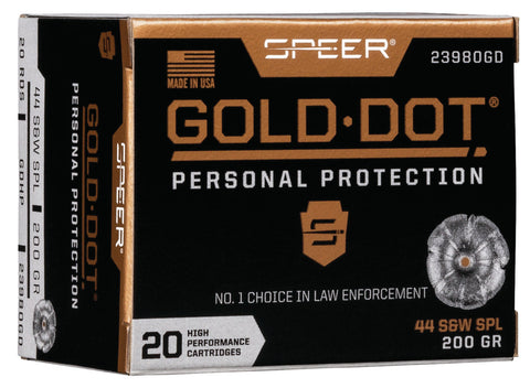 Speer Ammo 23980GD Gold Dot Personal Protection 
44 Special 200 GR Hollow Point 20 Bx/ 10 Cs