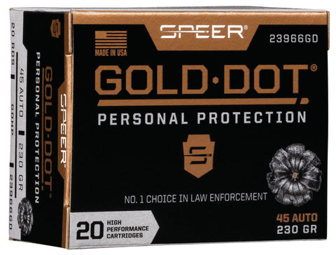 Speer Ammo 23966GD Gold Dot Personal Protection 
45 Automatic Colt Pistol (ACP) 230 GR Hollow Point 20 Bx/ 10 Cs