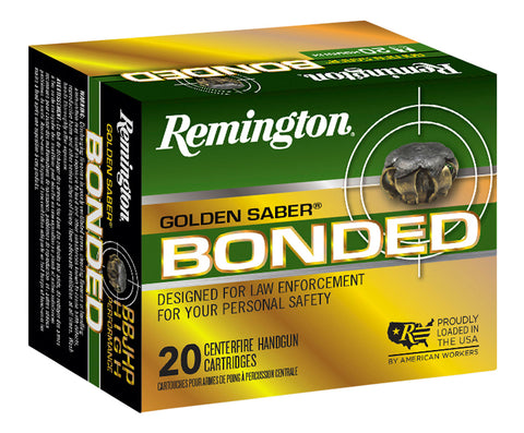 Remington Ammunition GSB45APAB Golden Saber Bonded 
45 Automatic Colt Pistol (ACP) 185 GR Brass Jacket Hollow Point 20 Bx/ 25 Cs