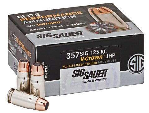 Sig Sauer E357S150 Elite Performance V-Crown 
357 Sig 125 GR Jacketed Hollow Point 50 Bx/ 20 Cs