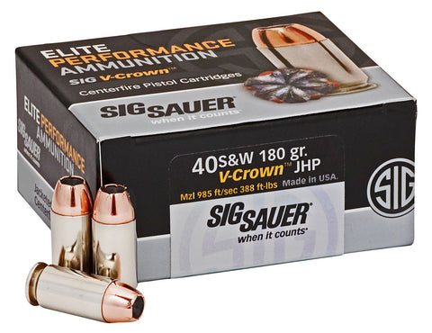 Sig Sauer E40SW250 Elite Performance V-Crown 
40 Smith & Wesson (S&W) 180 GR Jacketed Hollow Point 50 Bx/ 20 Cs