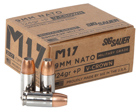 Sig Sauer E9MMA2PM1720 Elite Performance V-Crown 
9mm Luger 124 GR Jacketed Hollow Point 20 Bx/ 10 Cs