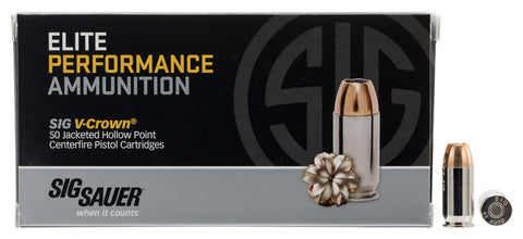 Sig Sauer E45AP250 Elite Performance V-Crown JHP 
45 Auto 230 GR Jacketed Hollow Point 20 Bx/ 50 Bx/ 20 Cs