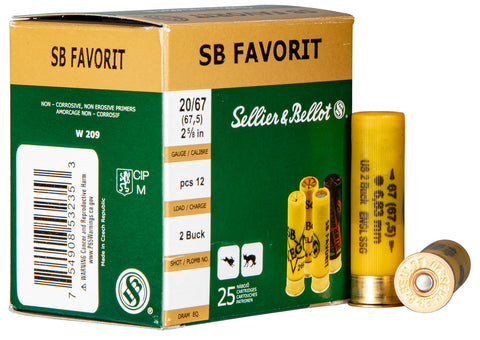 Sellier & Bellot SB20BSA Shotgun 20 Gauge 2.75" Buckshot 2 Shot 25 Bx/ 10 Cs