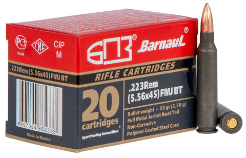 Barnaul Ammo 223REMFMJ55 Rifle  223 Rem 55 gr Full Metal Jacket Boat Tail (FMJBT) 20 Bx/ 25 Cs