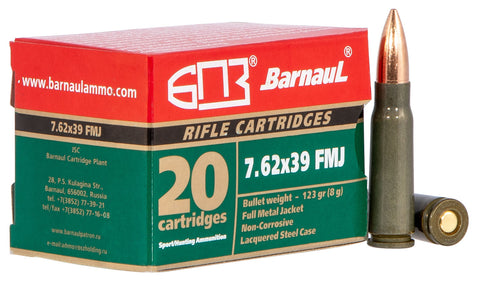 Barnaul Ammo 762X39FMJ123 Rifle  7.62x39mm 123 gr Full Metal Jacket (FMJ) 20 Bx/ 25 Cs