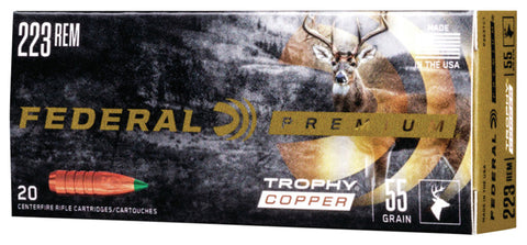 Federal P223TC1 Premium  223 Rem 55 gr Trophy Copper (TC) 20 Bx/ 10 Cs
