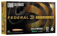 Federal GM6CRDM1 Gold Medal  6mm Creedmoor 107 gr Sierra MatchKing Boat-Tail Hollow Point (BTHP) 20 Bx/ 10 Cs