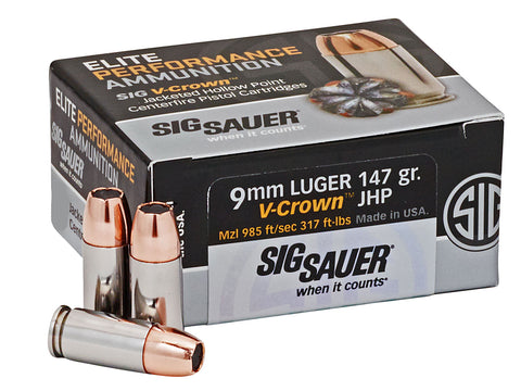 Sig Sauer E9MMA3COMP50 Match Elite Competition  9mm Luger 147 gr Jacketed Hollow Point (JHP) 50 Bx/ 20 Cs
