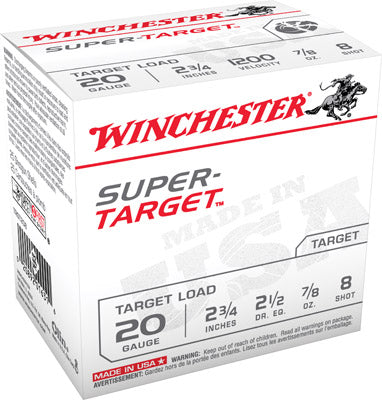 Winchester Ammo TRGT208 Super Target  20 Gauge 2.75" 7/8 oz 8 Shot 25 Bx/ 10 Cs