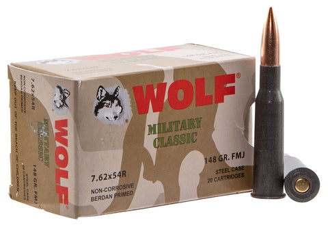 Wolf MC76254R148 Military  7.62x54mmR 148 gr Full Metal Jacket (FMJ) 500 Bx/