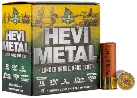 Hevishot 38703 Hevi-Metal Longer Range 12 Gauge 2.75" 1 1/8 oz 3 Shot 25 Bx/ 10 Cs
