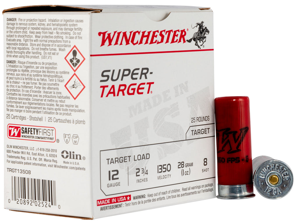 Winchester Ammo TRGT13508 Super Target 12 Gauge 2.75" 1 oz 8 Shot 25 Bx/ 10 Cs