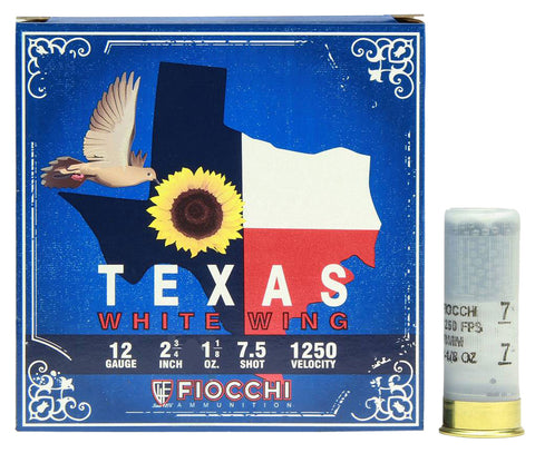 Fiocchi 20TWW75 Texas White Wing Dove Loads 20 Gauge 2.75" 7/8 oz 7.5 Shot 25 Bx/ 10 Cs