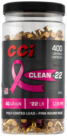 CCI 955CC Clean-22 Pink 22 LR 40 gr Lead Round Nose (LRN) 8 Cs
