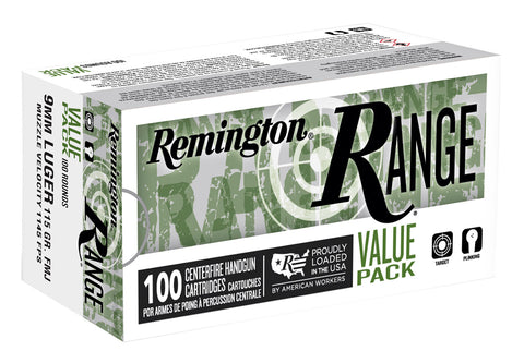 Remington Ammunition Range 9mm Luger 115 gr Full Metal Jacket (FMJ) 100 Bx/ 6 Cs
