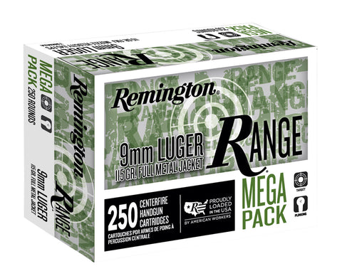 Remington Ammunition Range 9mm Luger 115 gr Full Metal Jacket (FMJ) 250 Bx/ 4 Cs