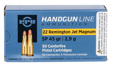PPU PPH22RJ Handgun  22 Rem Jet Mag 45 gr Soft Point 50 Bx/ 10 Cs