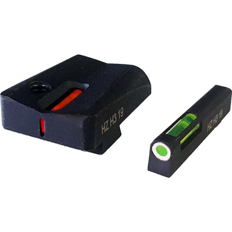 HIVIZ LiteWave H3 Tritium Express Handgun Sight Green/Orange Litepipes White Front Ring Glock17/19