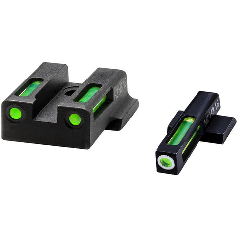 HIVIZ LiteWave H3 Tritium Express Handgun Sight Green Litepipes White Front Ring S&W EZ9