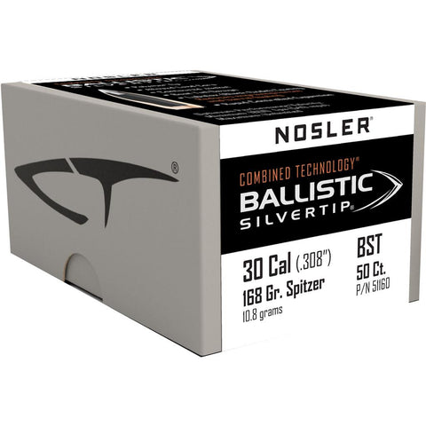 Nosler Ballistic Silvertip Hunting Bullets .30 Cal. 168 gr. Spitzer Point 50 pk.