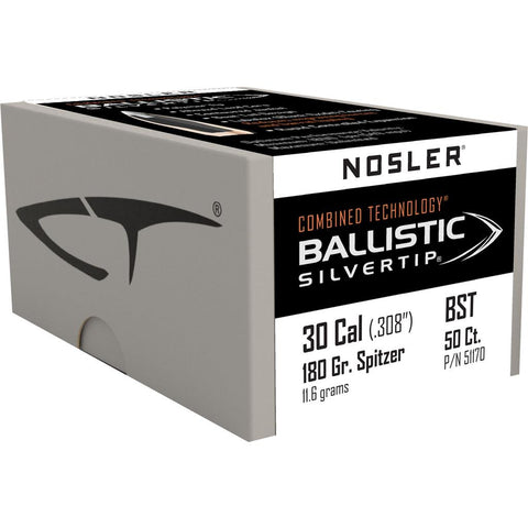 Nosler Ballistic Silvertip Hunting Bullets .30 Cal. 180 gr. Spitzer Point 50 pk.