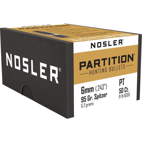 Nosler Partition Bullets 6mm 95 gr. Spitzer Point 50 pk.