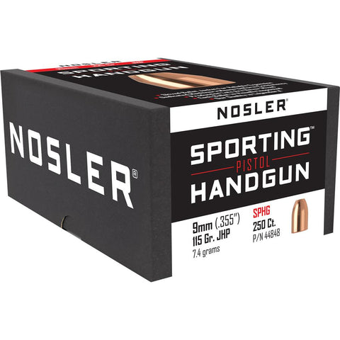 Nosler Sporting Handgun Pistol Bullet 9mm 115 gr. Jacketed Hollow Point 250 pk.