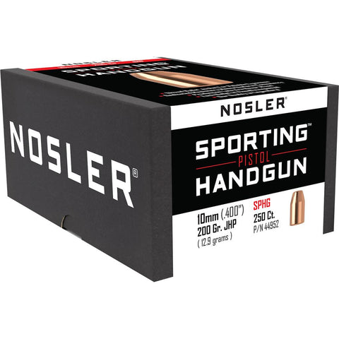 Nosler Sporting Handgun Pistol Bullet 10mm 200 gr. Jacketed Hollow Point 250 pk.