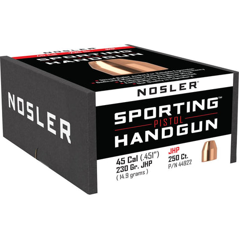 Nosler Sporting Handgun Pistol Bullet .45 Cal. 230 gr. Jacketed Hollow Point 250 pk.