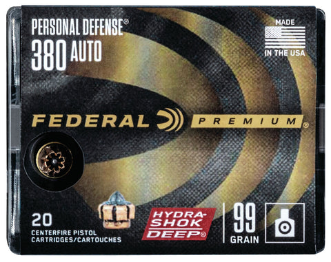 Federal P380HSD1 Premium Personal Defense 380 ACP 99 gr Hydra-Shok Deep Hollow Point 20 Bx/ 10 Cs