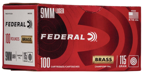 Federal WM51991 Champion Training 9mm Luger 115 gr Full Metal Jacket (FMJ) 100 Bx/ 5 Cs