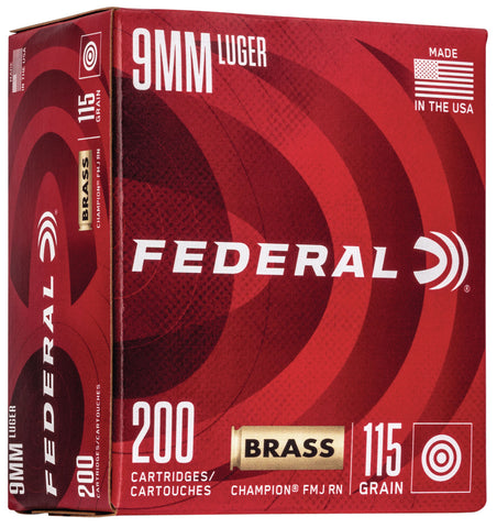 Federal WM51992 Champion Training 9mm Luger 115 gr Full Metal Jacket (FMJ) 200 Bx/ 5 Cs