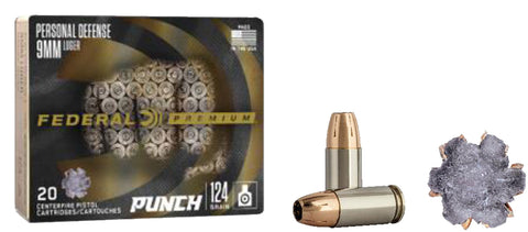 Federal PD9P1 Premium Punch  9mm Luger 124 gr Jacketed Hollow Point (JHP) 20 Bx/ 10 Cs