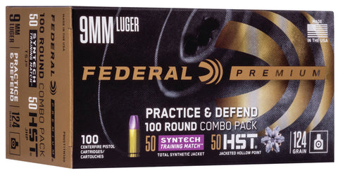 Federal P9HST1TM100 Practice & Defend  9mm Luger 124 gr HST/Synthetic 100 Bx/ 5 Cs