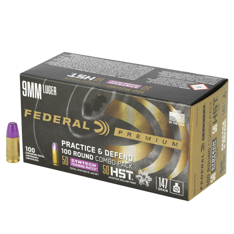 Federal P9HST2TM100 Practice & Defend  9mm Luger 147 gr HST/Synthetic 100 Bx/ 5 Cs
