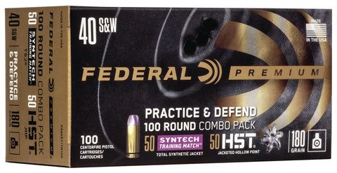 Federal P40HST1TM100 Practice & Defend  40 S&W 180 gr HST/Synthetic 100 Bx/ 5 Cs