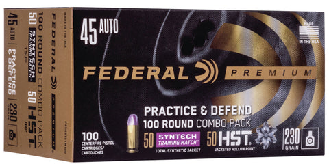 Federal P45HST2TM100 Practice & Defend  45 ACP 230 gr HST/Synthetic 100 Bx/ 10 Cs